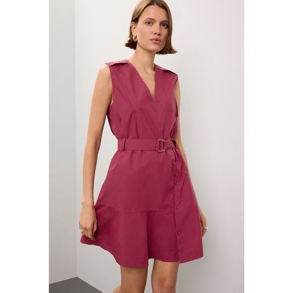 3.1‎ Phillip Lim Sleeveless V-Neck Belted Mini Dress Burgundy Button Sz 4 - Picture 1 of 14